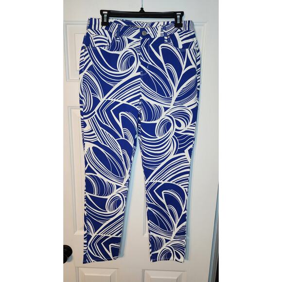 Chico's So Slimming Carbon Swirls Blue and White Pants Size‎ 1X Ankle - Picture 1 of 5
